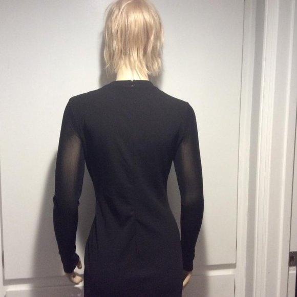 Haute Monde bodycon black mini NWOT metal gold studs & sheer long sleeves size L - Picture 6 of 7
